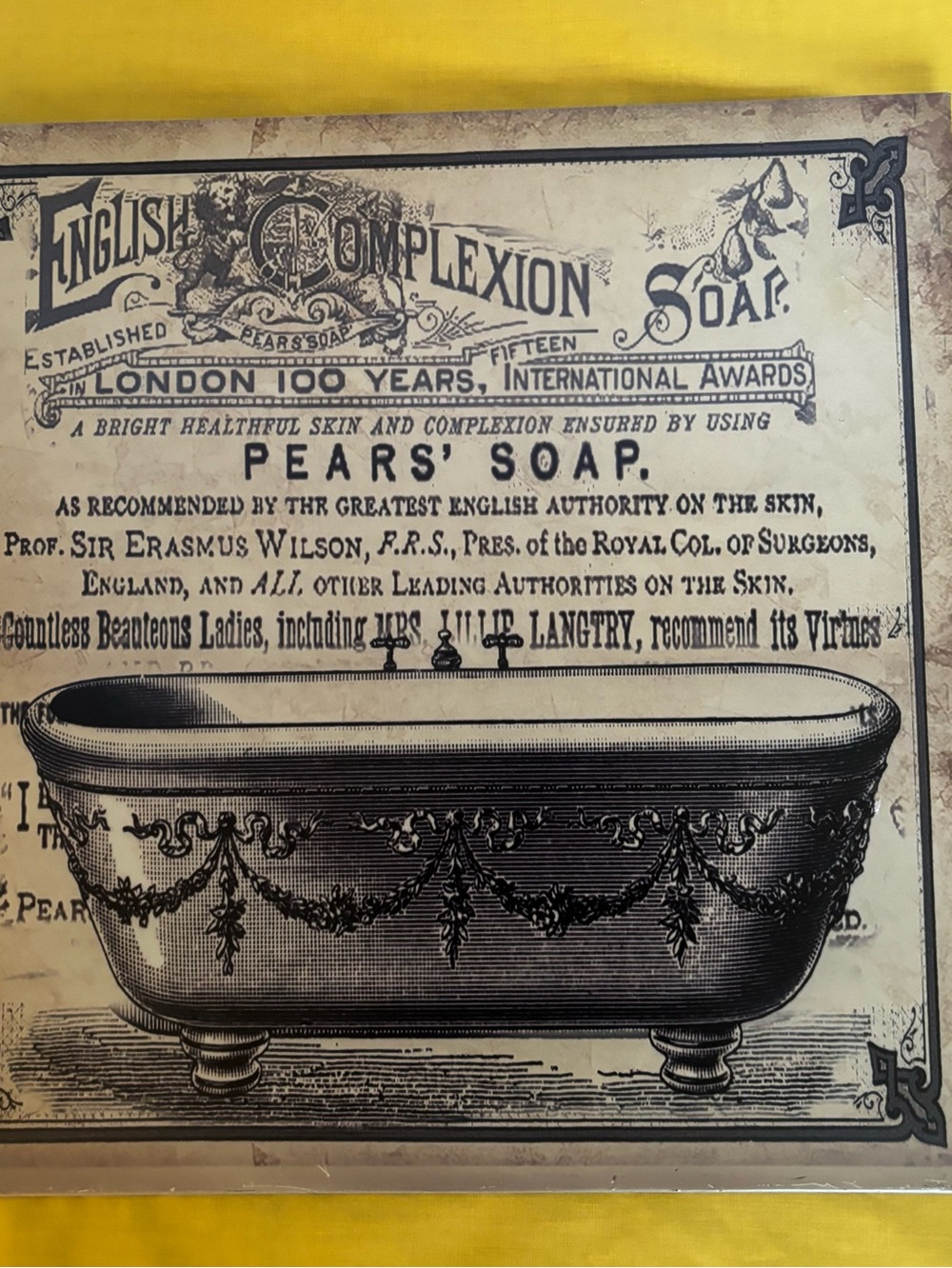 Vintage-Style Pears' Soap Wall Art Print - Black & Cream Bathtub Motif